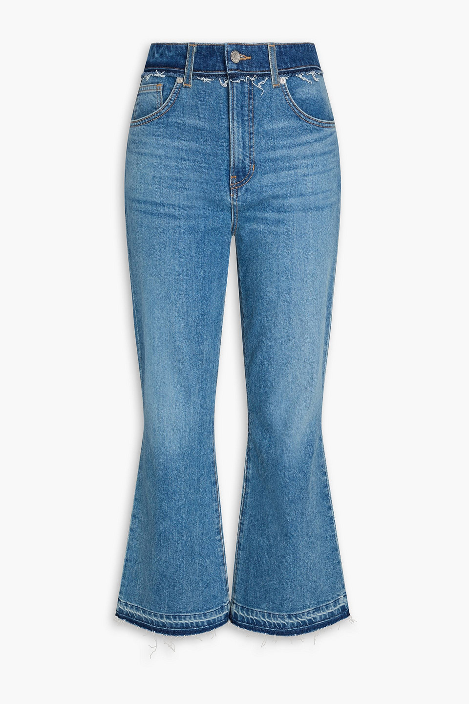 Veronica Beard Carson Frayed High-rise Flared Jeans In Mid Denim