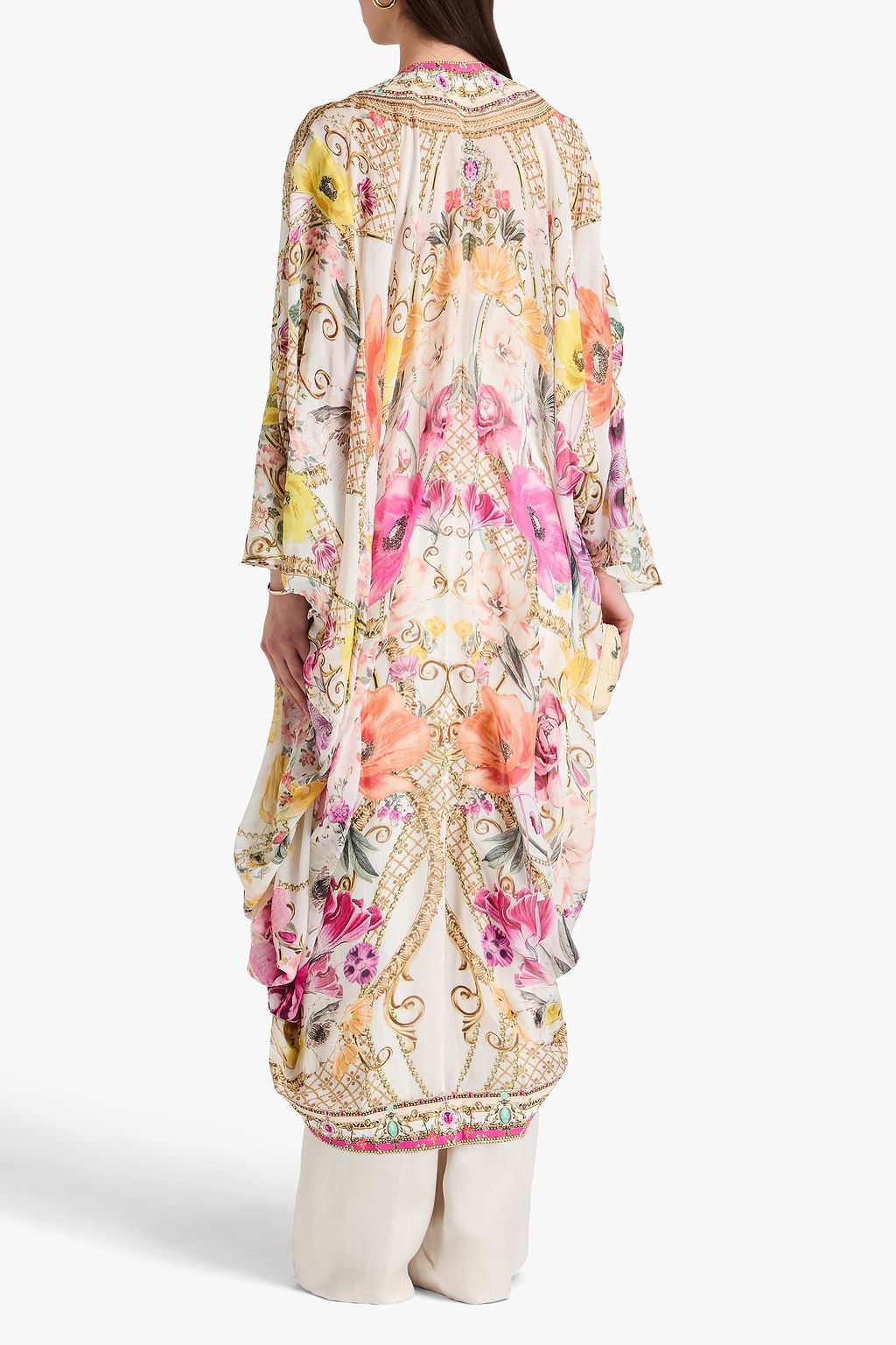 CAMILLA Embellished printed silk-voile cape