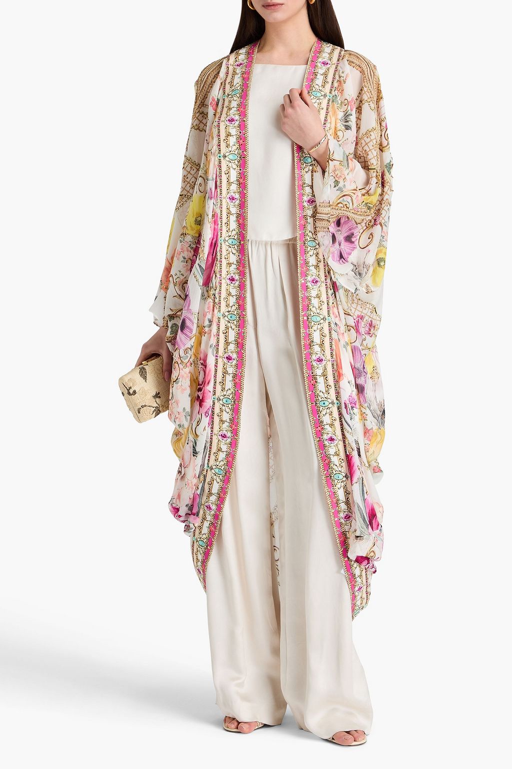 CAMILLA Embellished printed silk-voile cape