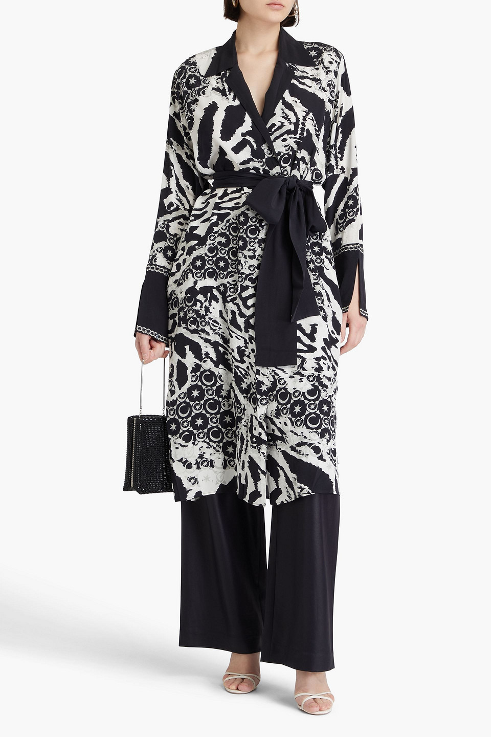 CAMILLA EMBELLISHED PRINTED SILK CREPE DE CHINE COAT