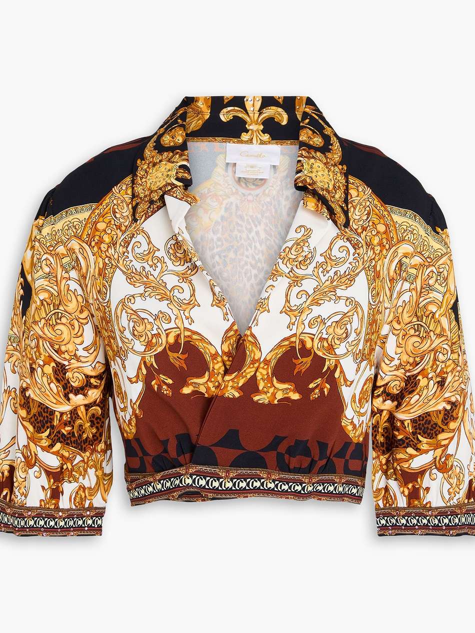 cropped crystal-embellished crepe wrap top