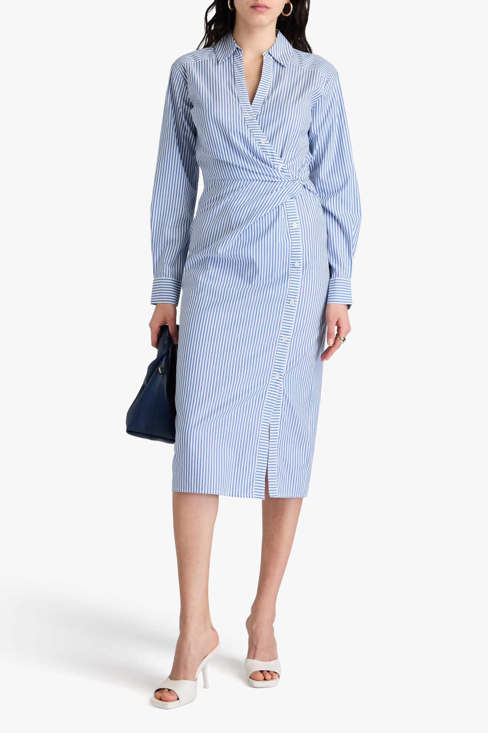 Veronica Beard Wright twisted striped cotton-poplin midi shirt dress