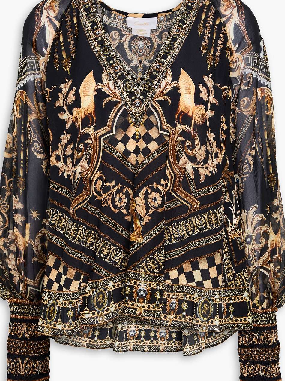 printed silk-chiffon and crepe de chine blouse