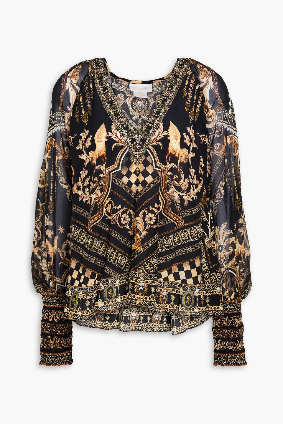Printed silk-chiffon and crepe de chine blouse