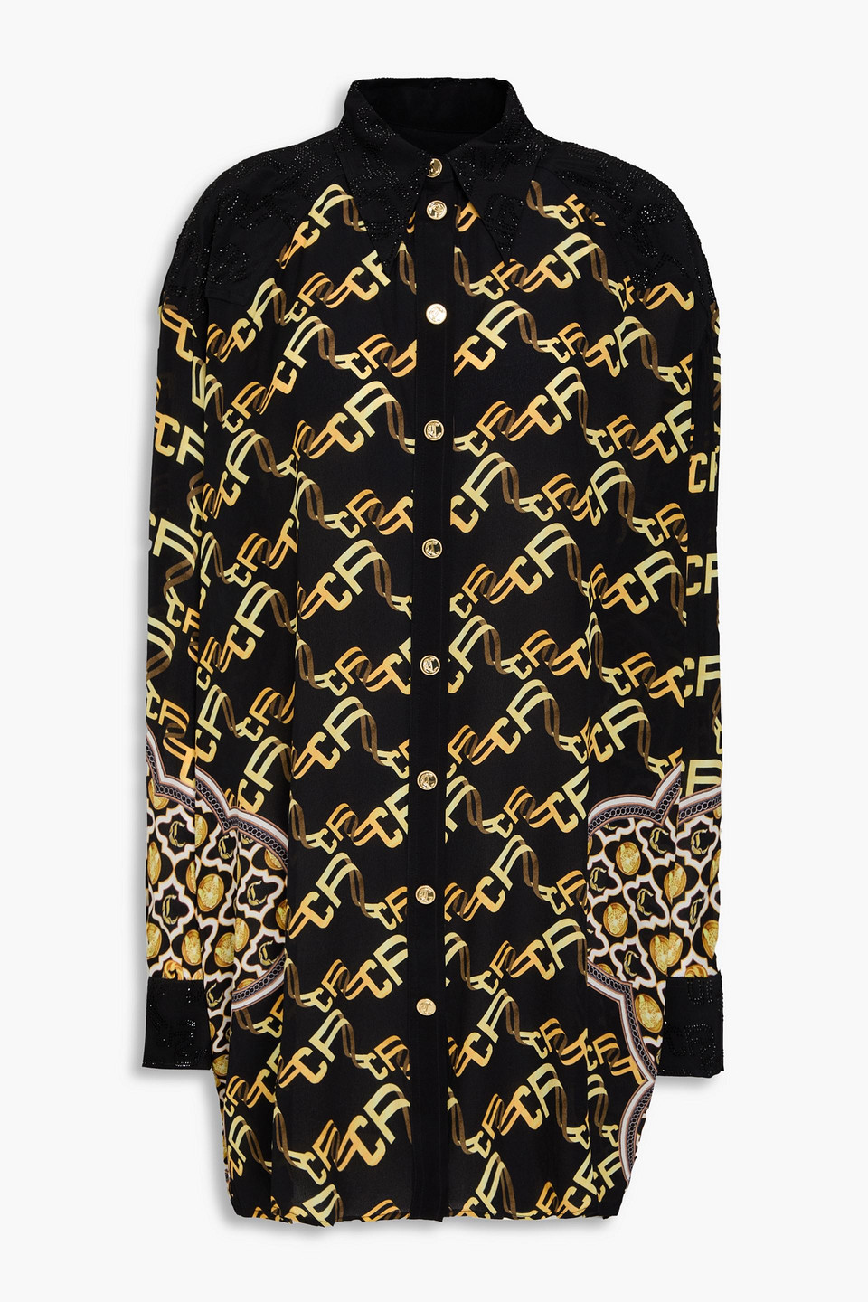 Camilla Graphic-print Silk Shirt In Black
