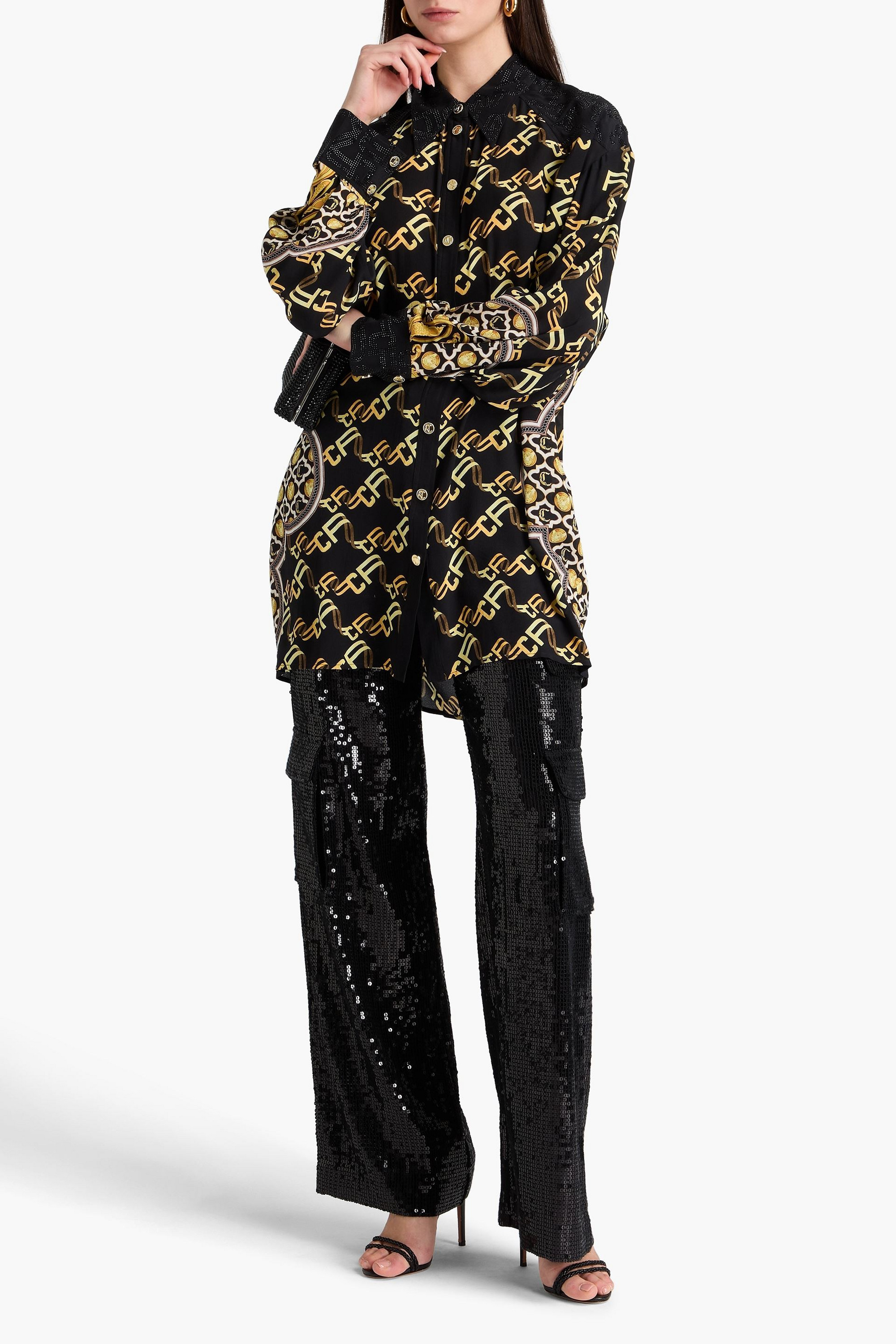 Camilla Crystal-embellished printed silk crepe de chine shirt