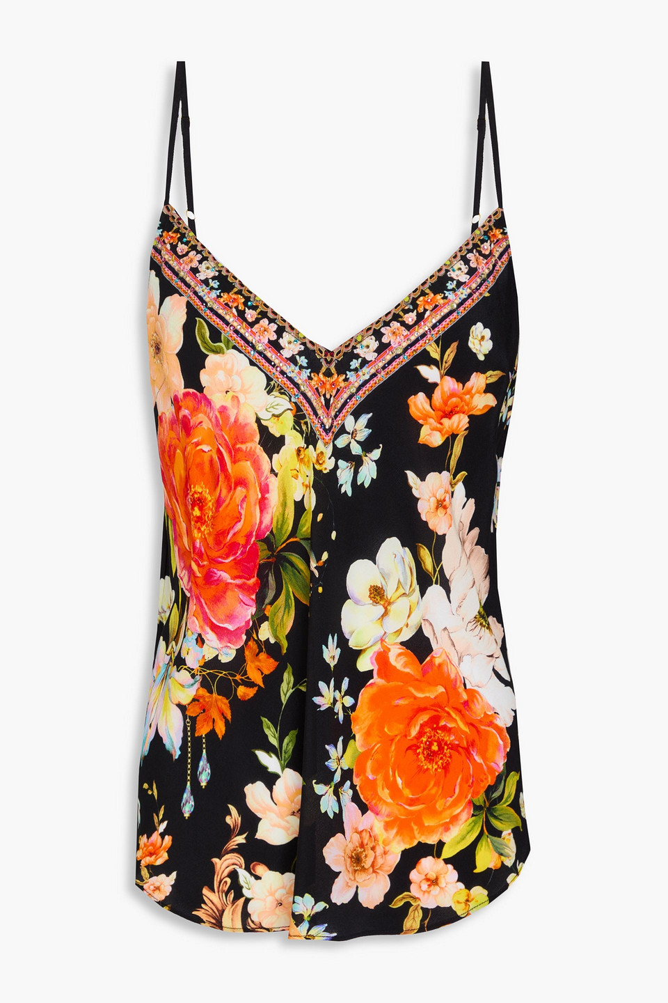Camilla Crystal-embellished Floral-print Silk Crepe De Chine Camisole In Black