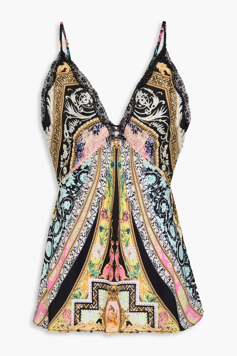 Crystal-embellished printed silk crepe de chine camisole