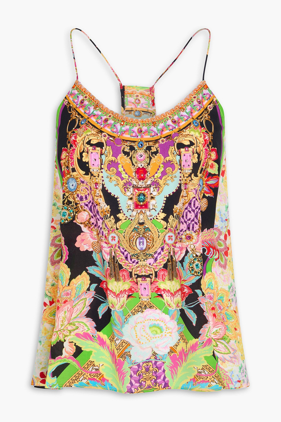 Camilla Crystal-embellished Printed Silk Crepe De Chine Camisole In Bunt
