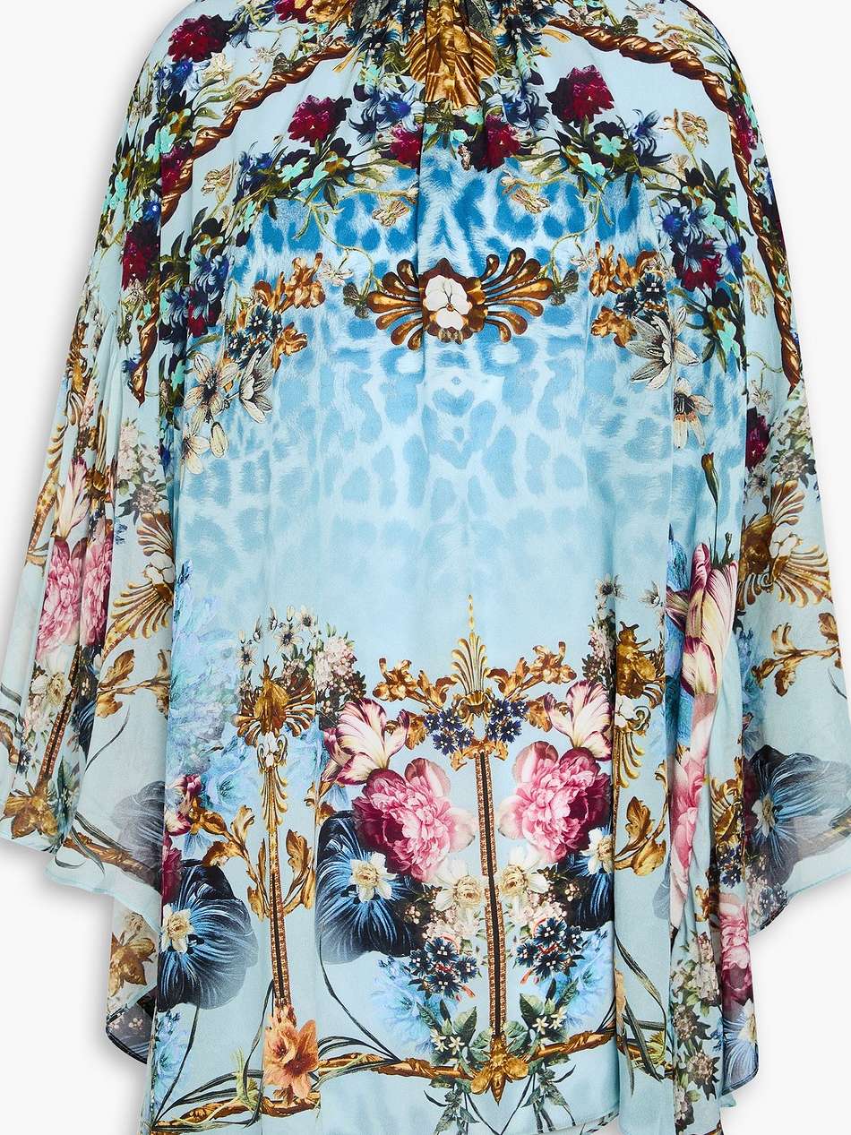 embellished printed silk crepe de chine and voile blouse