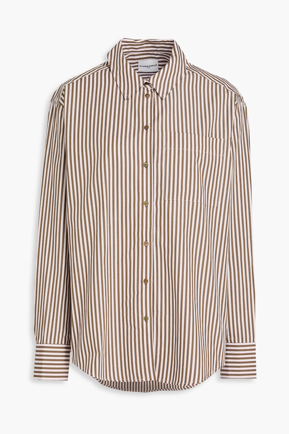 Claudie Pierlot Striped Cotton-poplin Shirt In Brown
