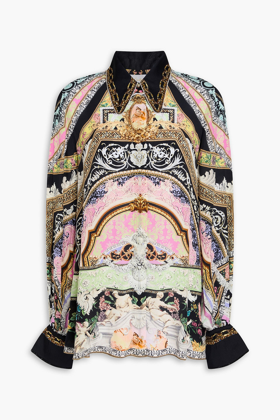 Camilla Crystal-embellished Printed Silk Crepe De Chine Blouse In Black