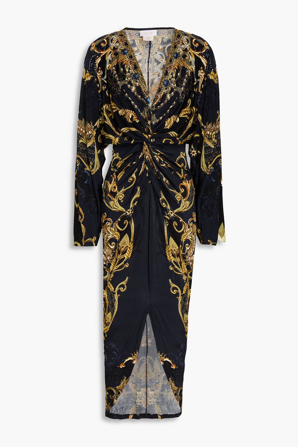 Camilla Embellished Twisted Printed Stretch-jersey Midi Dress In Black