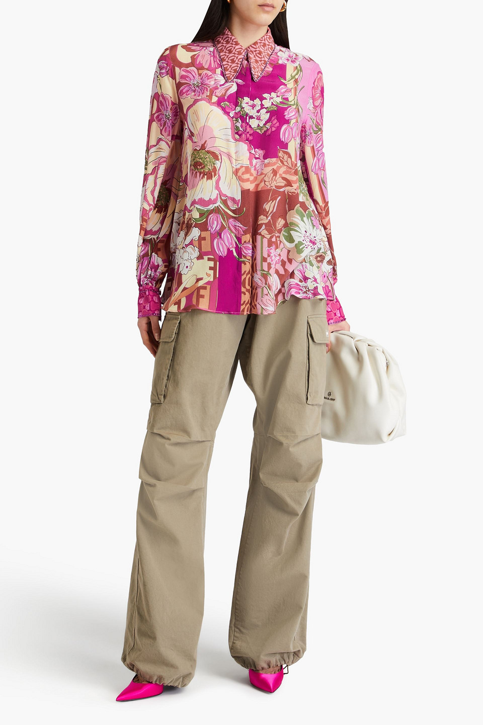 Shop Camilla Crystal-embellished Floral-print Silk Crepe De Chine Blouse In Fuchsia