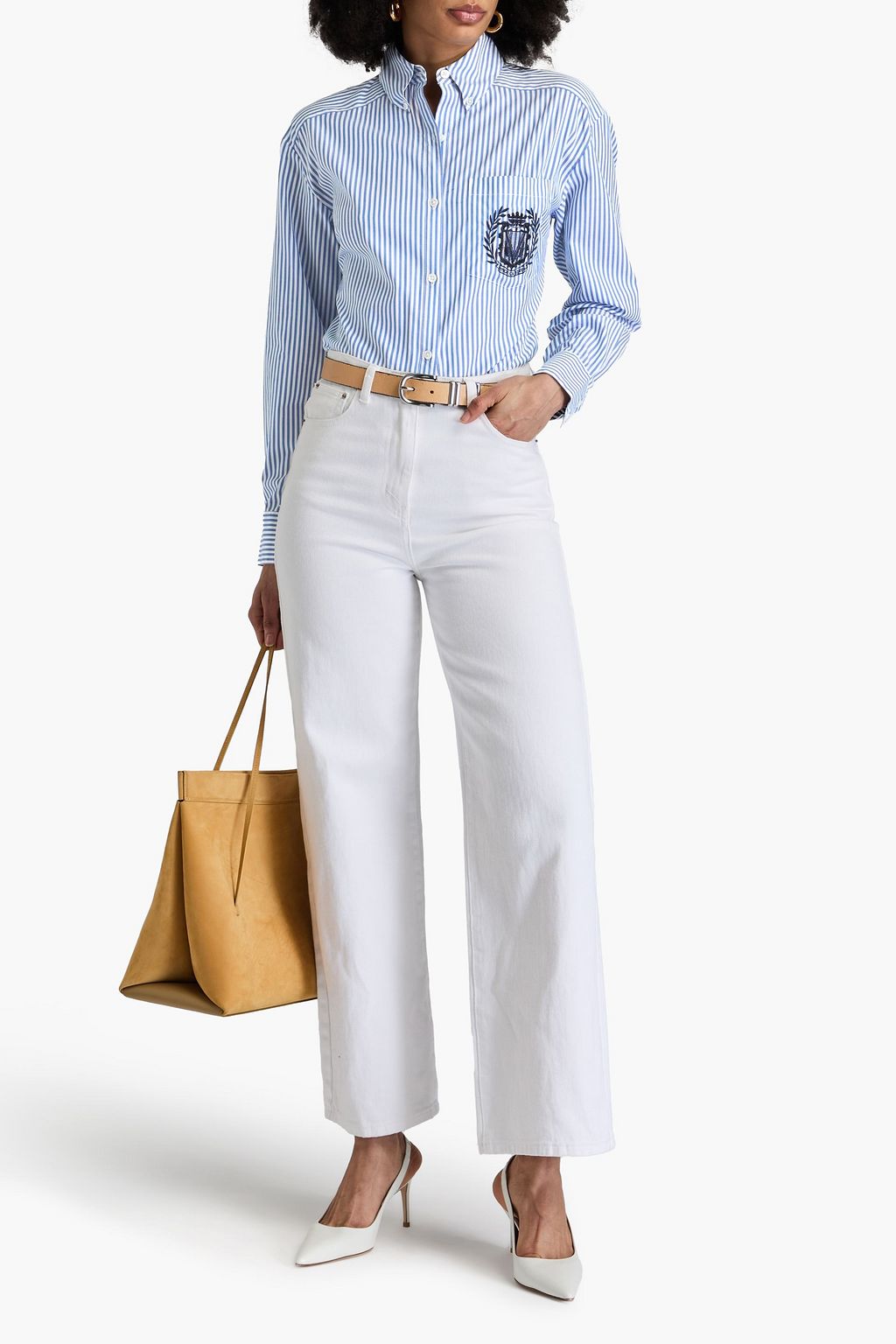 VERONICA BEARD Daroda embroidered striped cotton-poplin shirt