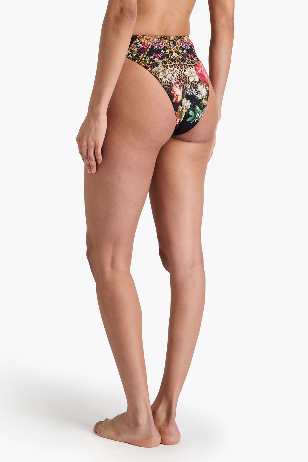 CAMILLA Crystal-embellished floral-print high-rise bikini briefs