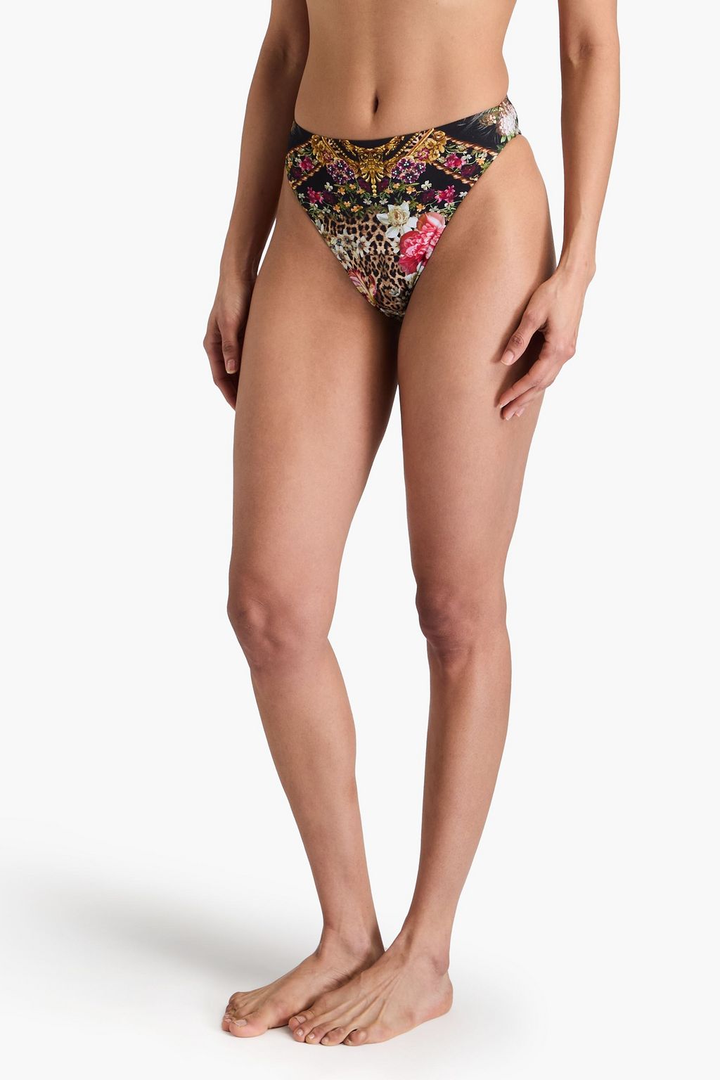CAMILLA Crystal-embellished floral-print high-rise bikini briefs