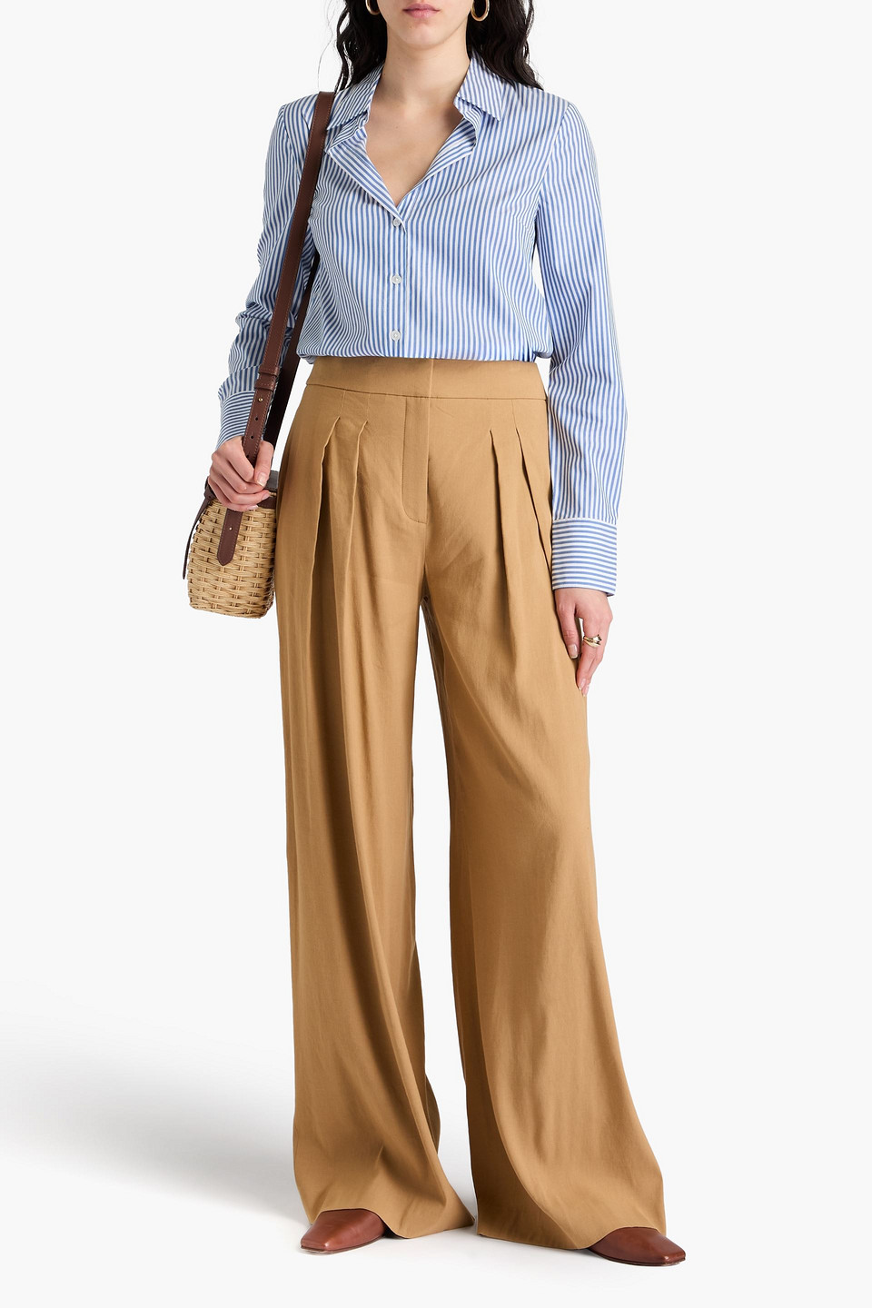 Veronica Beard Jodie Linen-blend Wide-leg Pants In Camelfarben