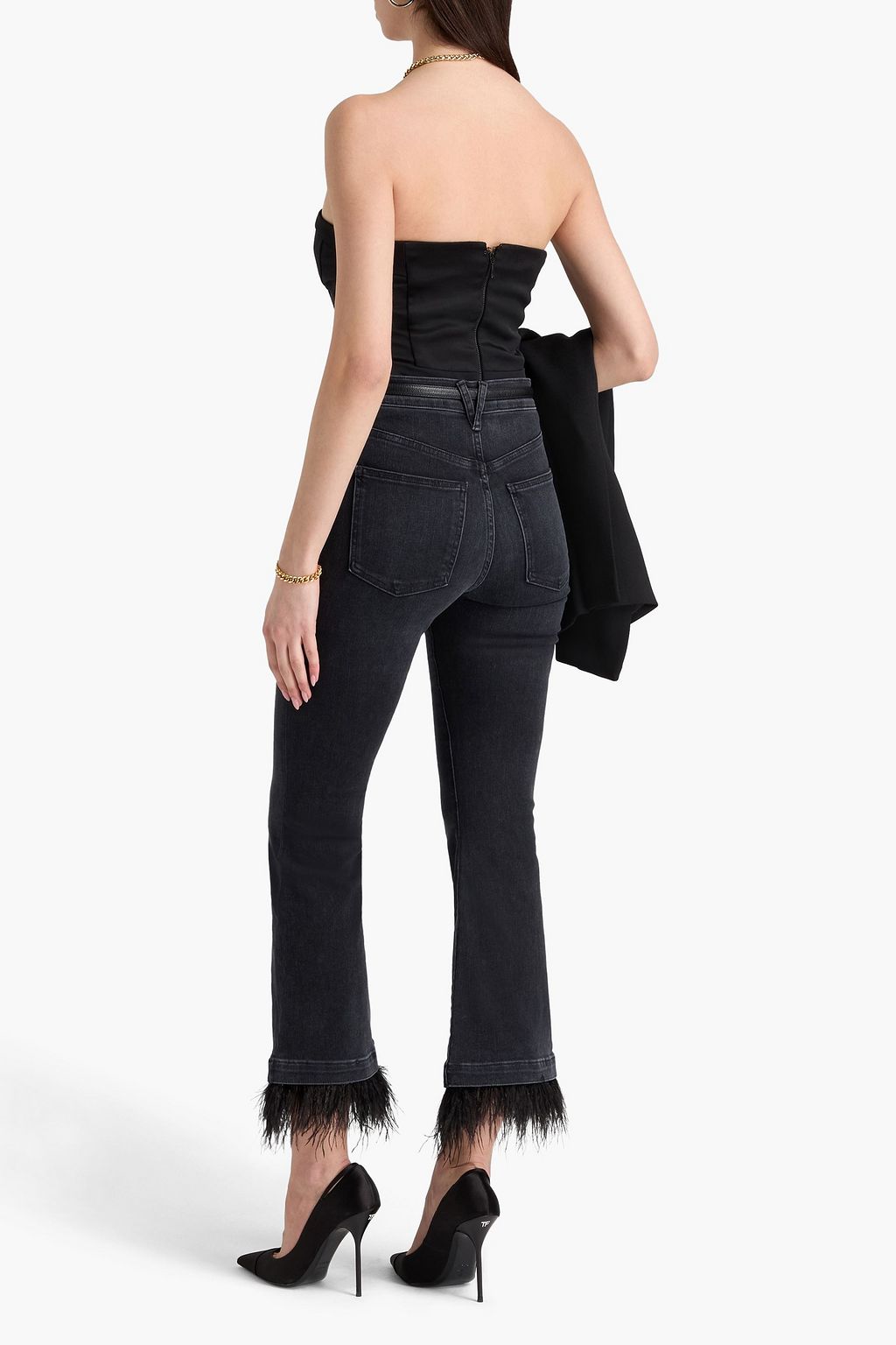 VERONICA BEARD Carson hoch sitzende Schlagjeans mit Federn
