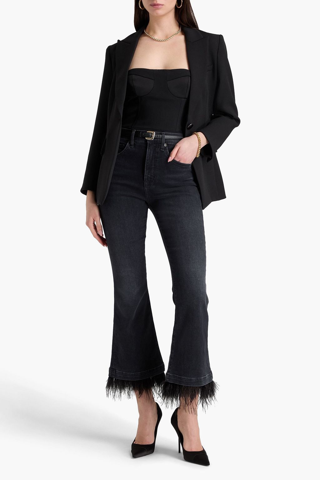 VERONICA BEARD Carson hoch sitzende Schlagjeans mit Federn