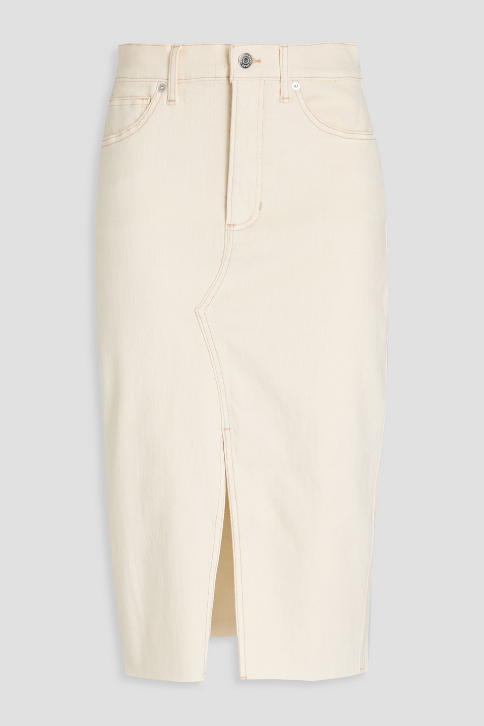 Veronica Beard Breves Womens Denim Split Front Midi Skirt In White