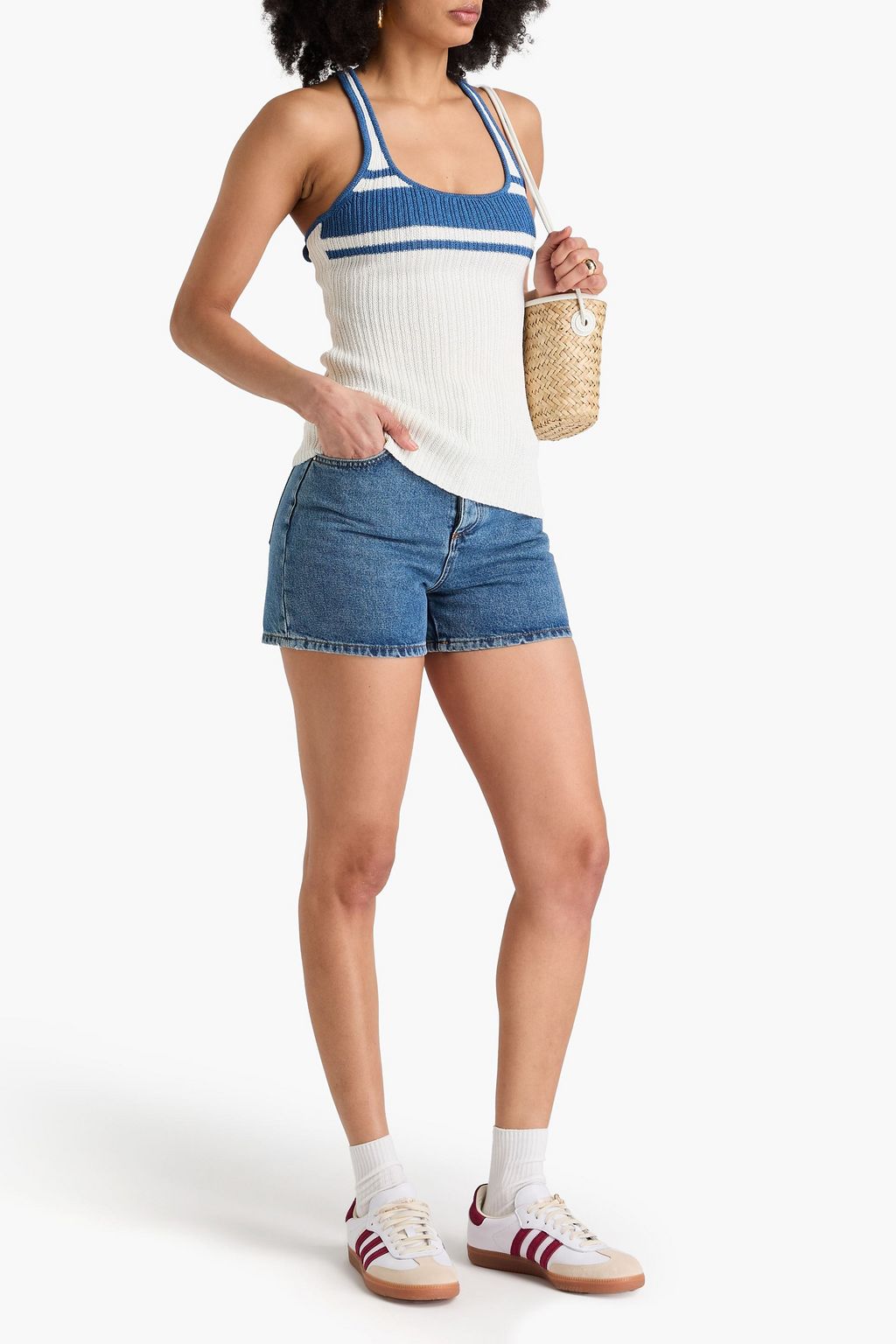 CLAUDIE PIERLOT بلوزة بدون أكمام بحبكة مضلّعة وتصميم مخطط