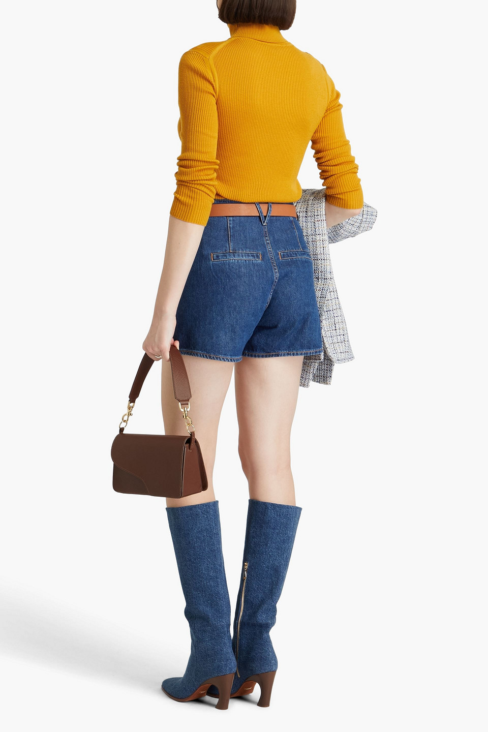 Veronica Beard Simpson Jeansshorts Mit Falten In Mittelblauer Denim