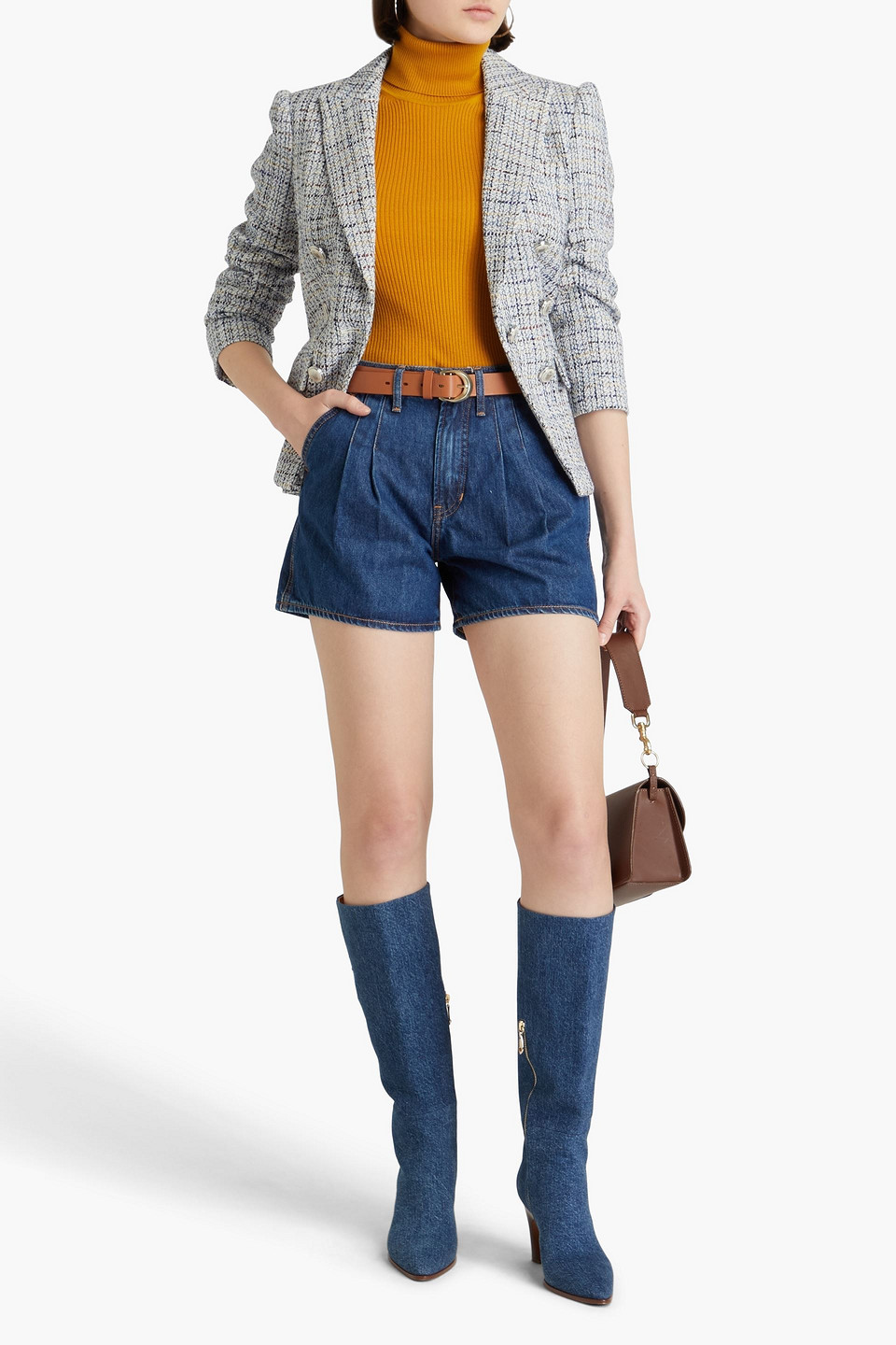 Veronica Beard Simpson Jeansshorts Mit Falten In Mittelblauer Denim