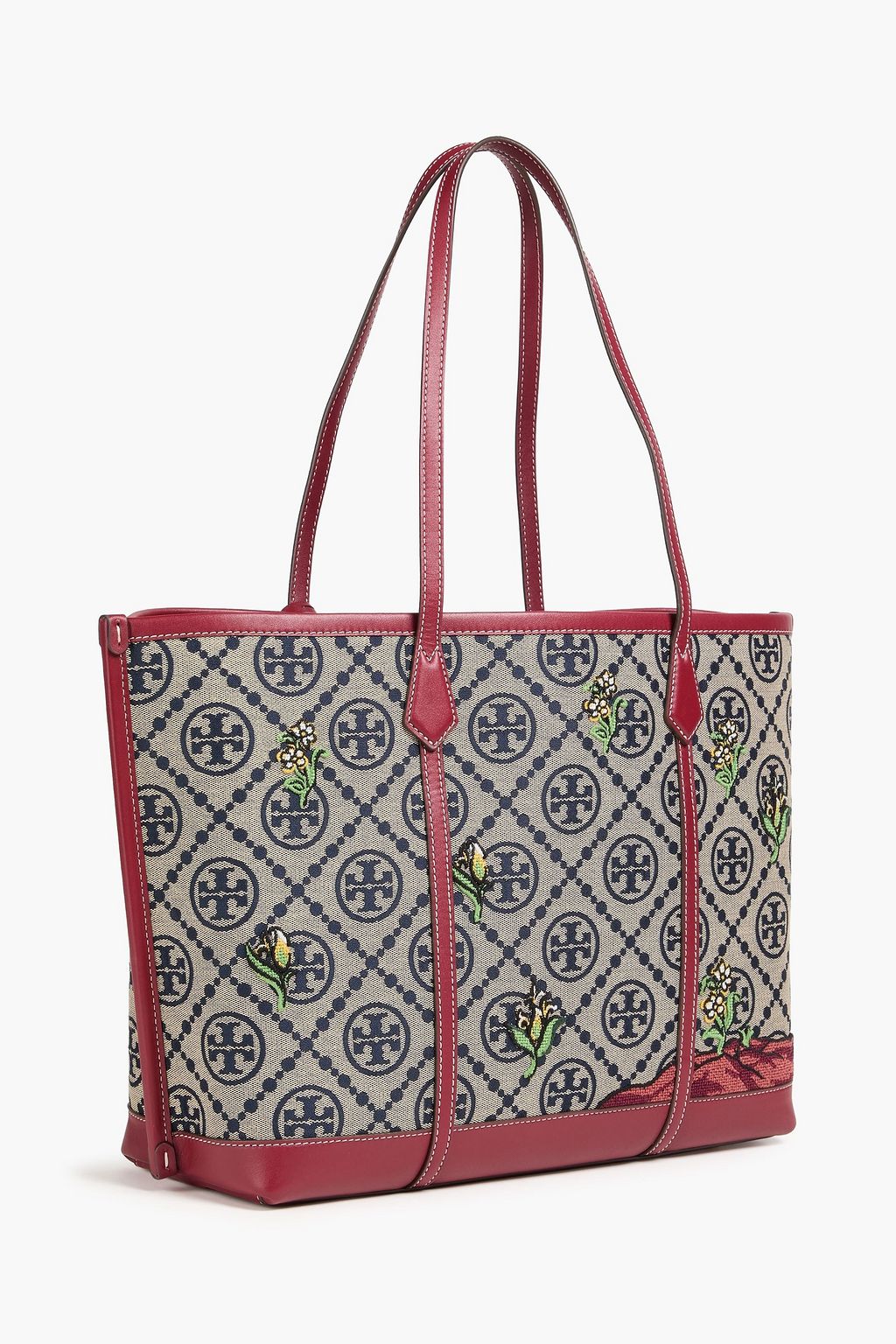 TORY BURCH Perry Tote Bag aus Jacquard mit Lederbesatz