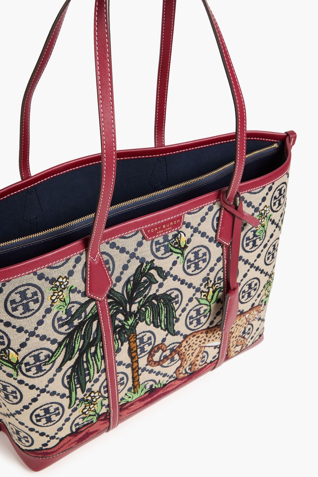 TORY BURCH Perry Tote Bag aus Jacquard mit Lederbesatz