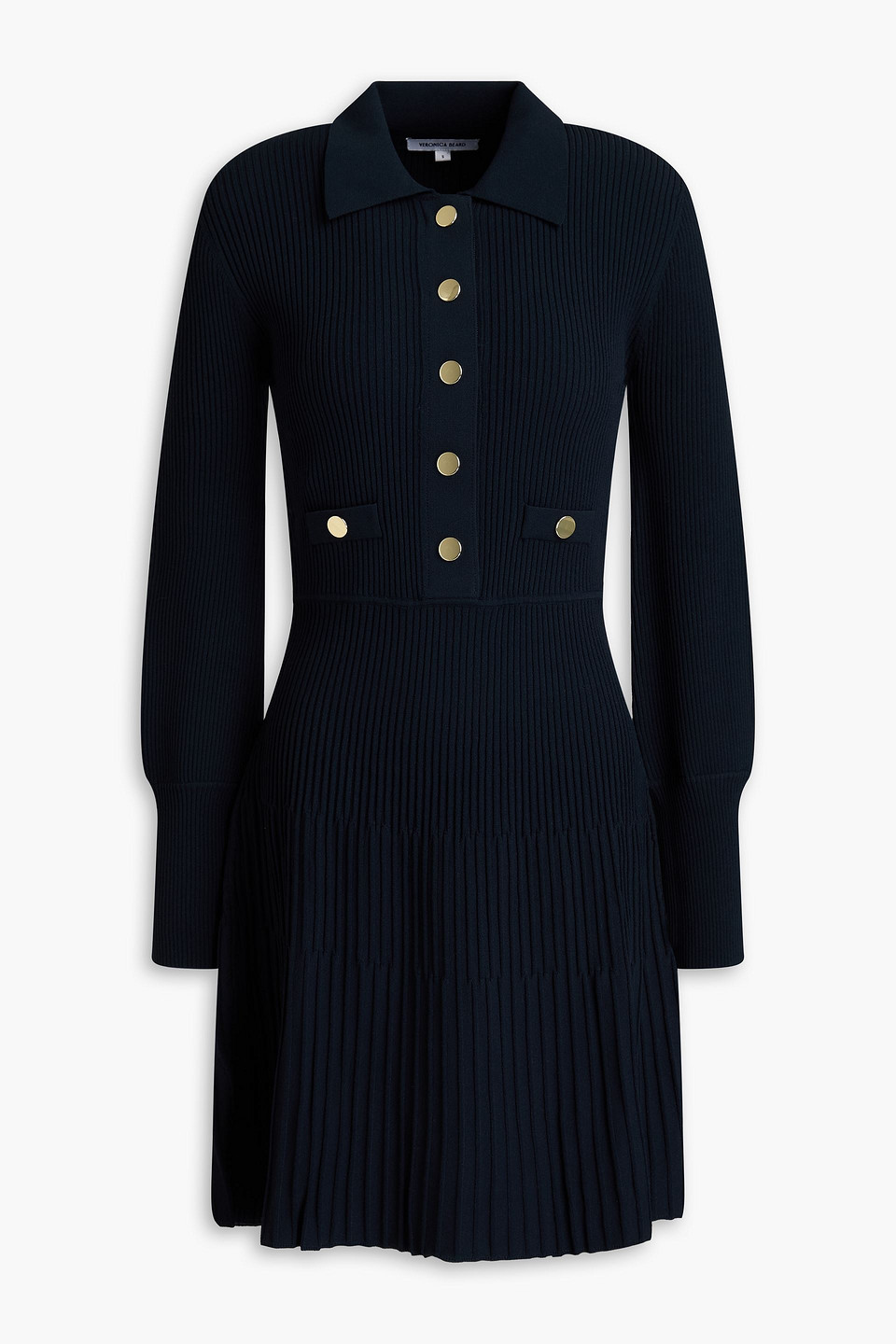 Veronica Beard Lauper Ribbed Button-front A-line Mini Dress In Nachtblau
