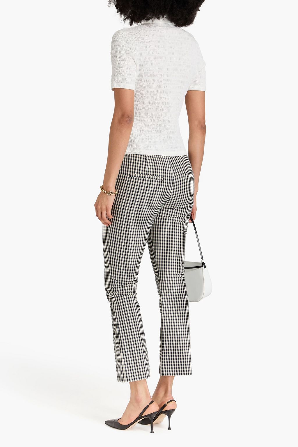 VERONICA BEARD Gingham cotton-blend flared pants
