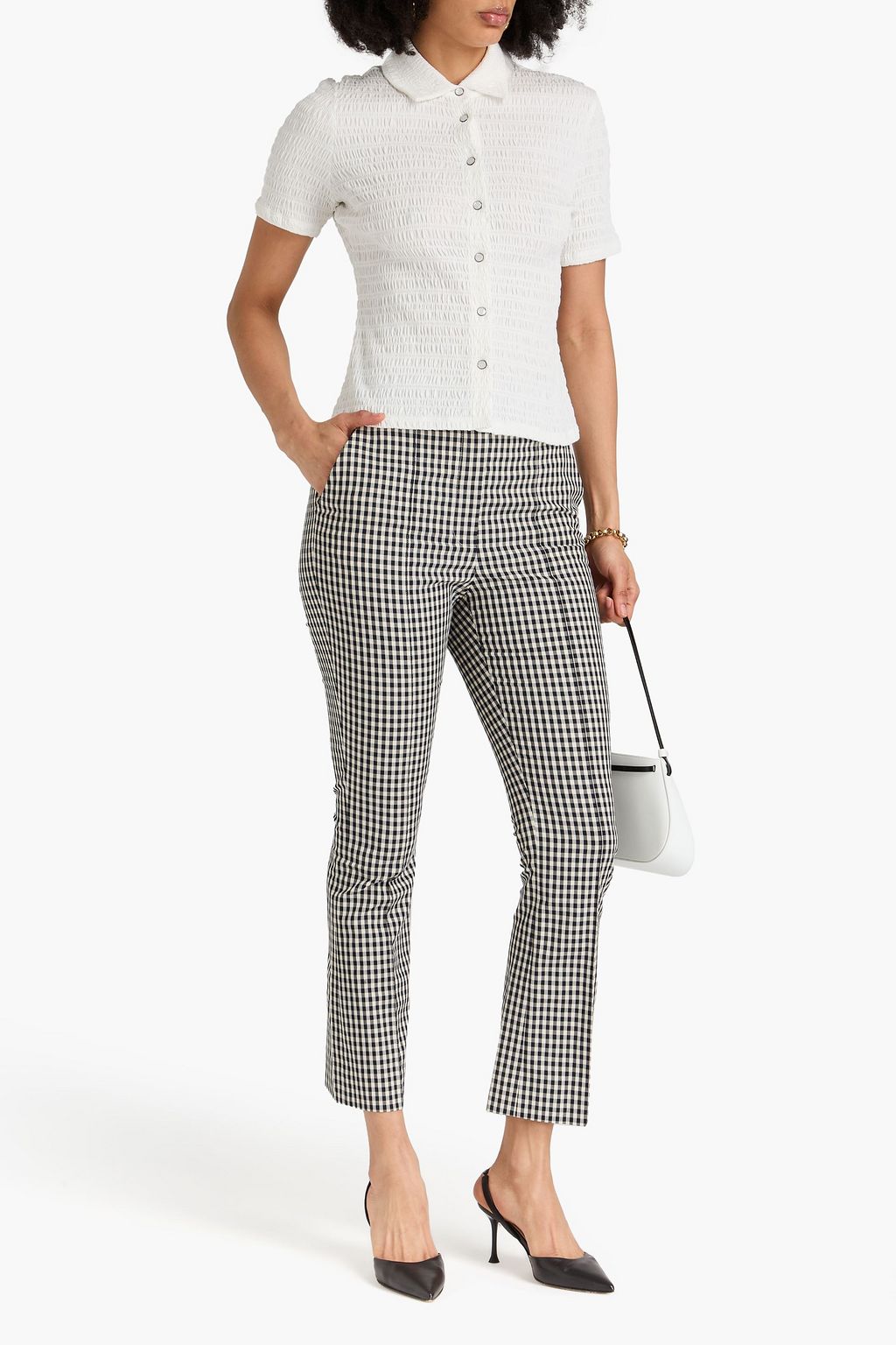 VERONICA BEARD Gingham cotton-blend flared pants