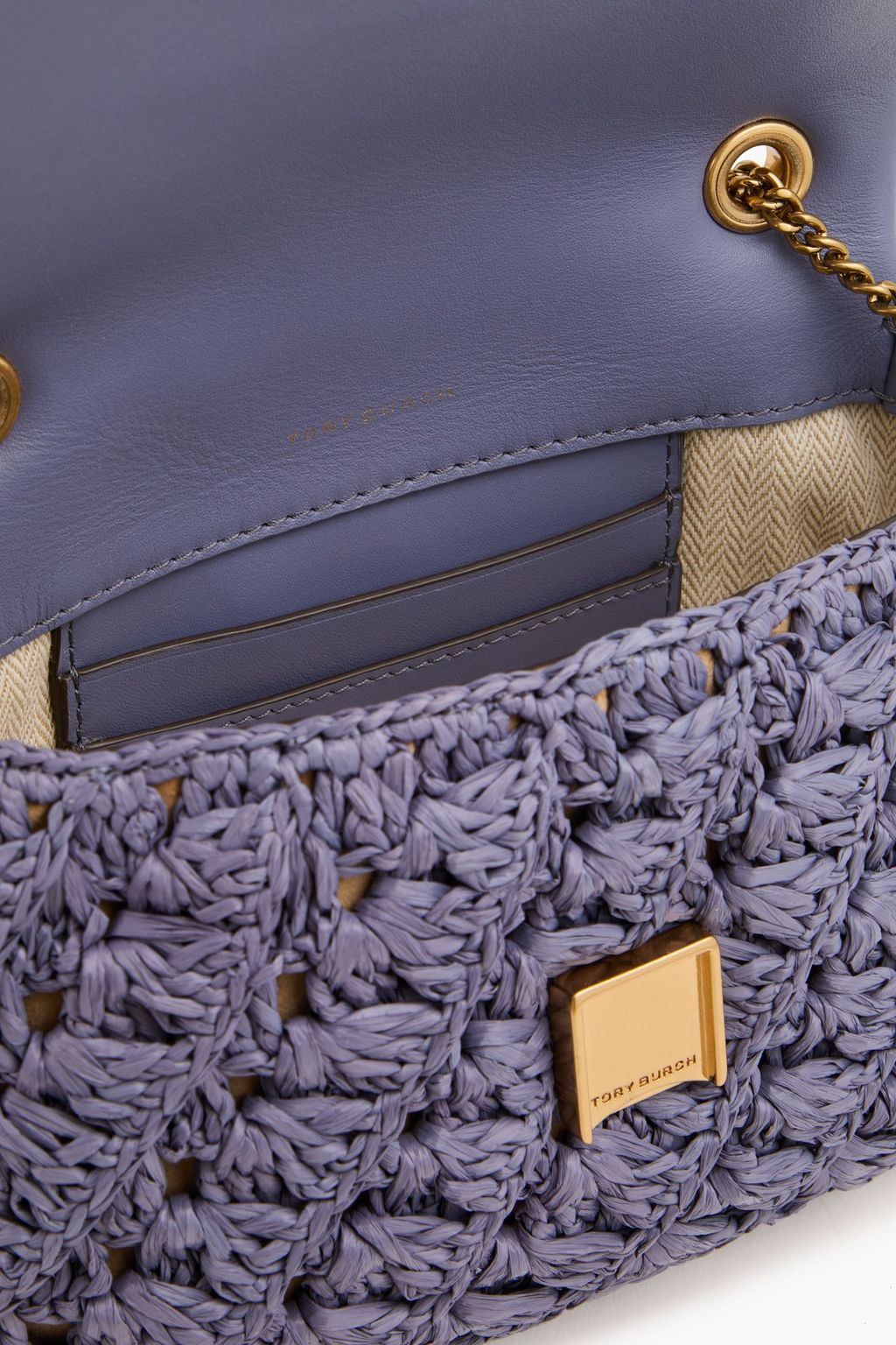 TORY BURCH حقيبة كروس بودي كيرا من القش بحبكة كروشيه