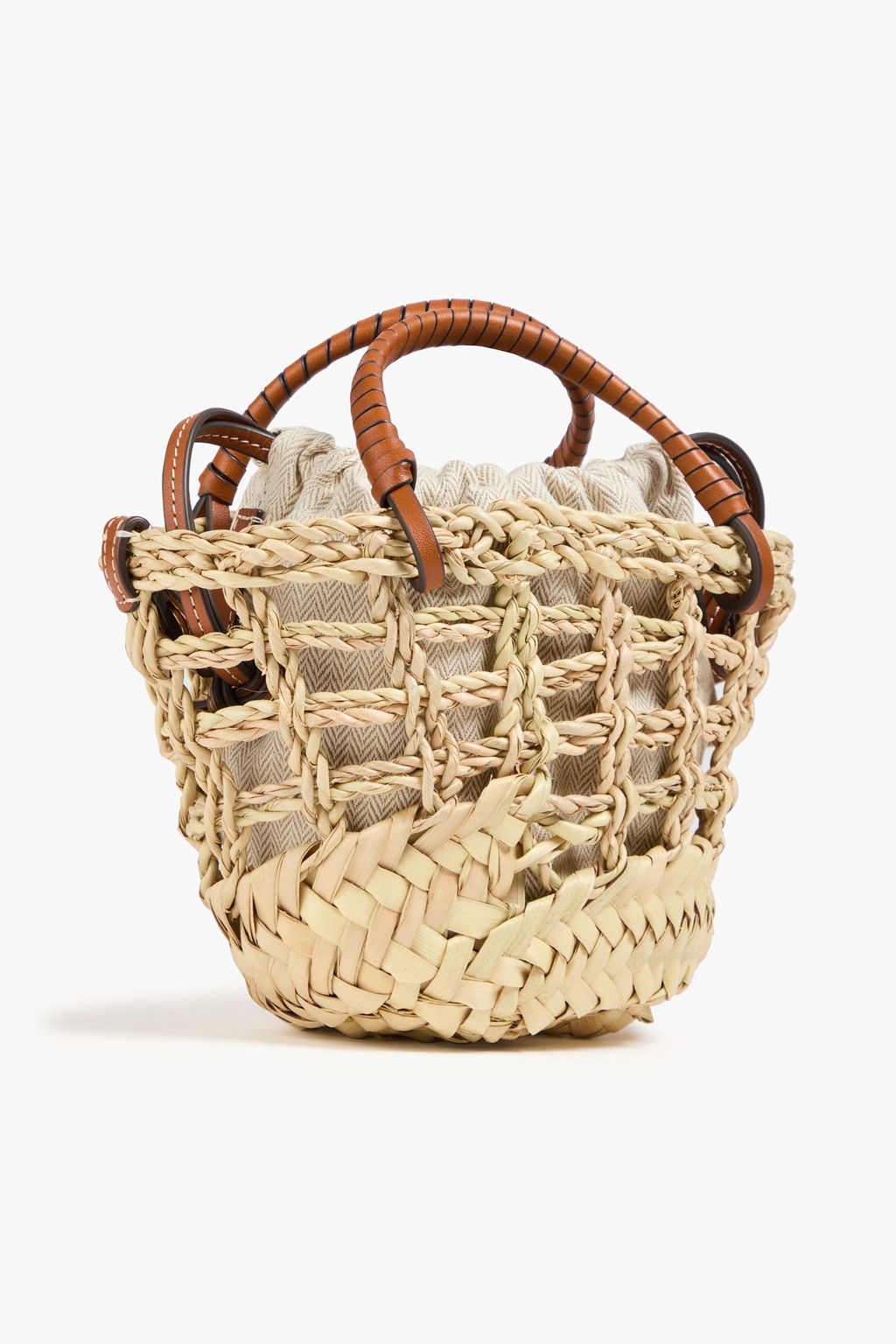 TORY BURCH Ella mini leather-trimmed straw tote