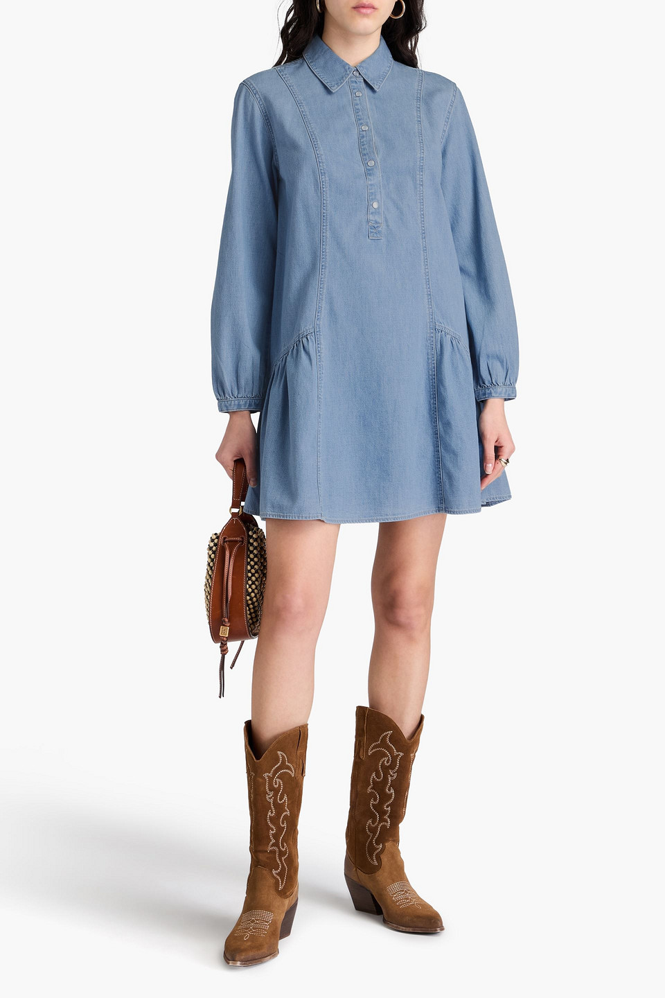 VERONICA BEARD CHAIA COTTON-CHAMBRAY MINI SHIRT DRESS