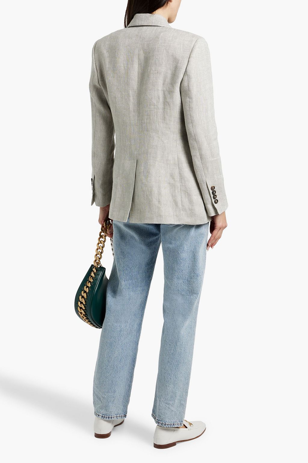 BRUNELLO CUCINELLI リネンジャカード ダブルブレストブレザー ビーズ付き