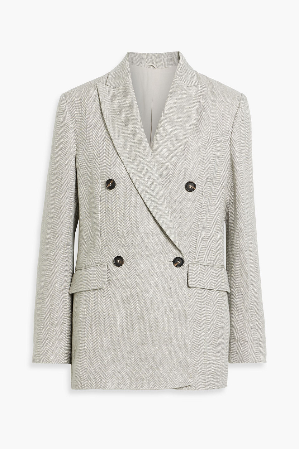 Brunello Cucinelli Double-breasted Bead-embellished Linen-jacquard Blazer In Light Gray