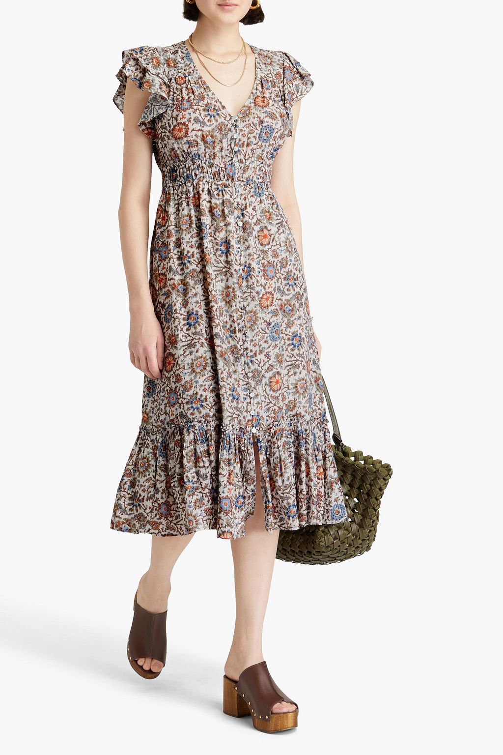 VERONICA BEARD Dolci floral-print seersucker midi dress