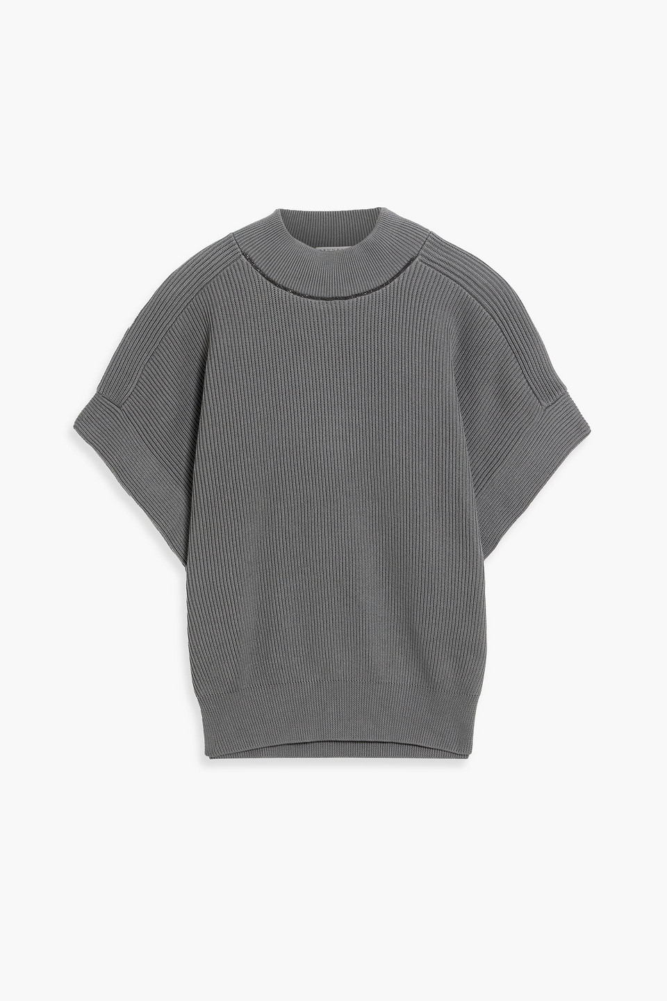 Brunello Cucinelli Bead-embellished Cotton Turtleneck Sweater In Anthracite