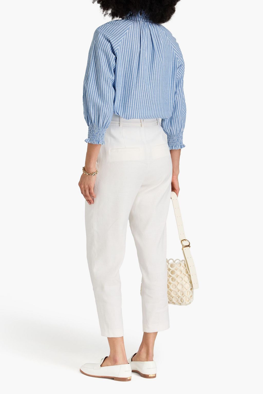 VERONICA BEARD Calisto ruffled metallic striped cotton-blend shirt