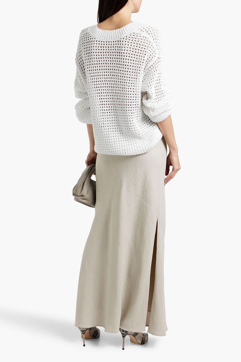 BRUNELLO CUCINELLI SEQUIN-EMBELLISHED OPEN-KNIT COTTON-BLEND SWEATER