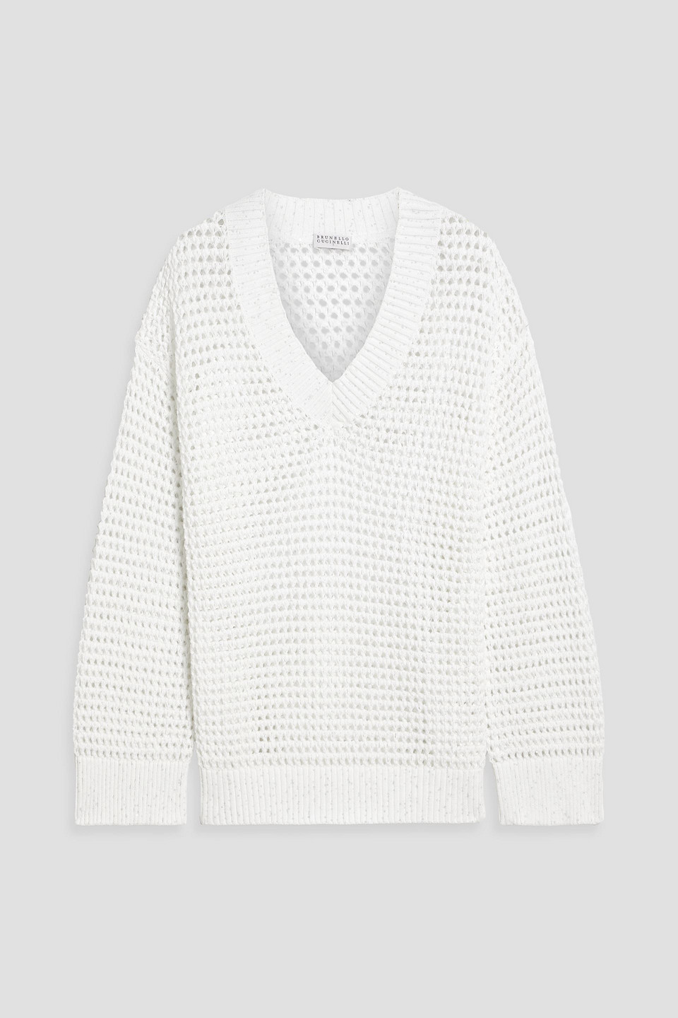 BRUNELLO CUCINELLI SEQUIN-EMBELLISHED OPEN-KNIT COTTON-BLEND SWEATER