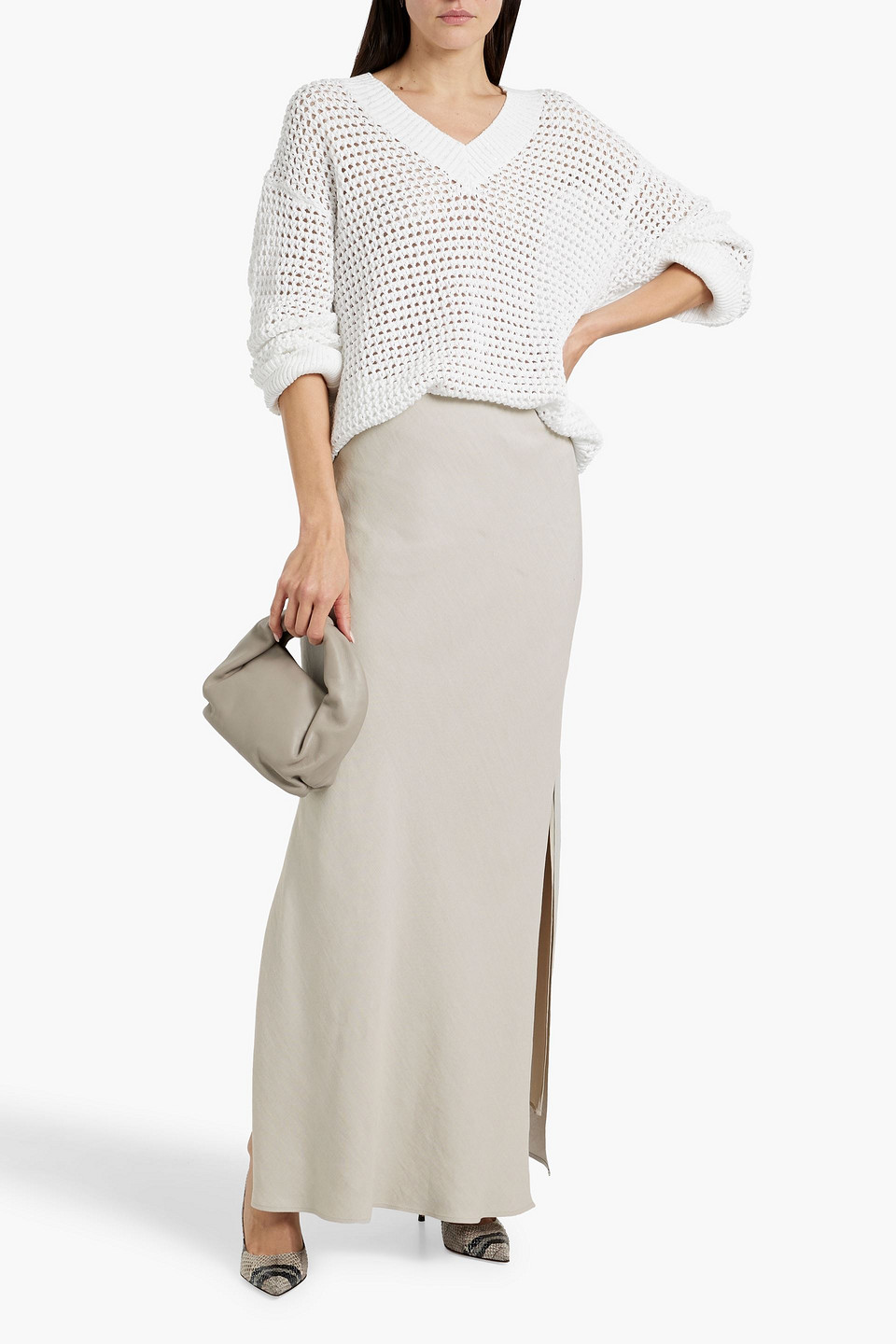 BRUNELLO CUCINELLI SEQUIN-EMBELLISHED OPEN-KNIT COTTON-BLEND SWEATER