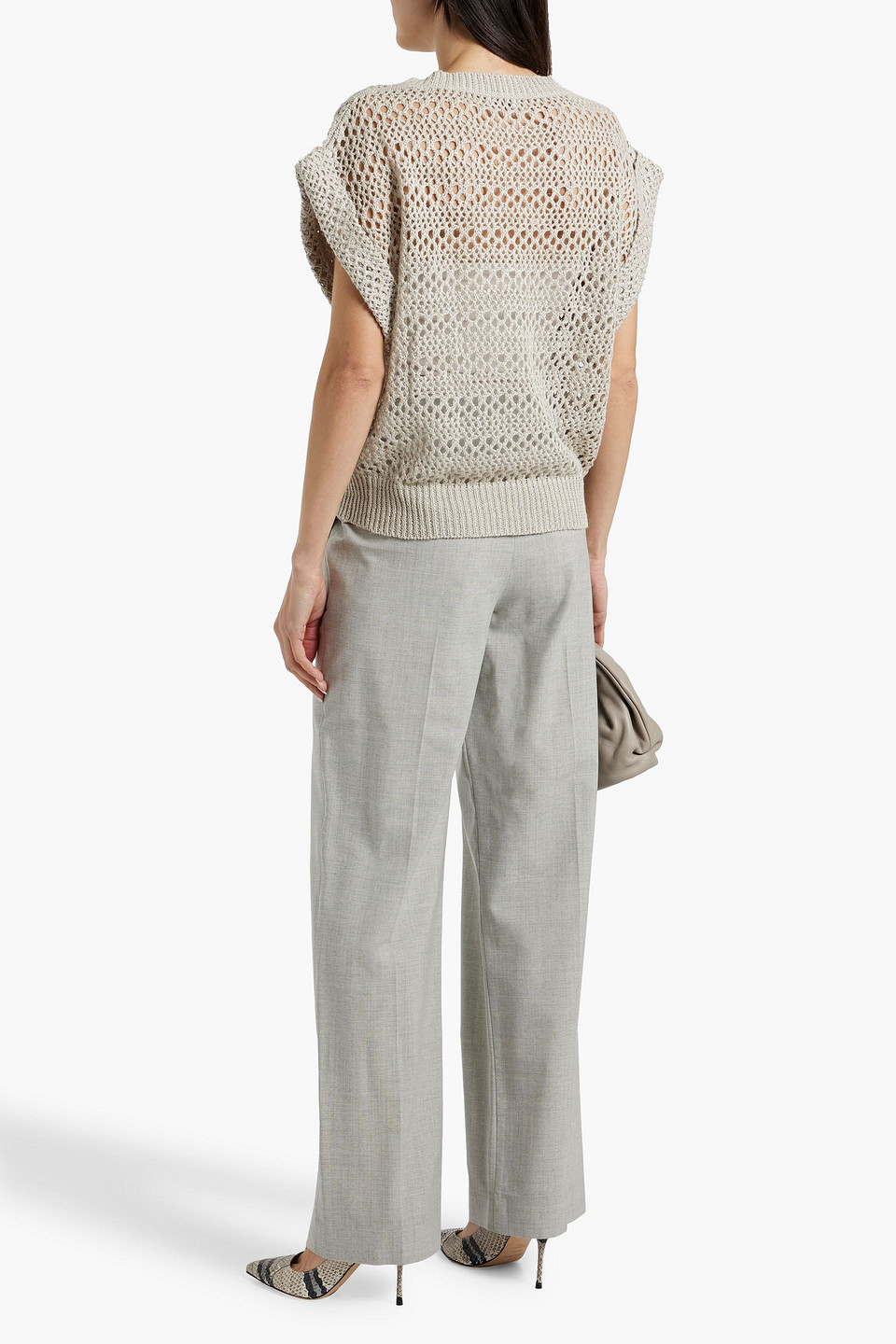 BRUNELLO CUCINELLI OPEN-KNIT LINEN AND SILK-BLEND SWEATER