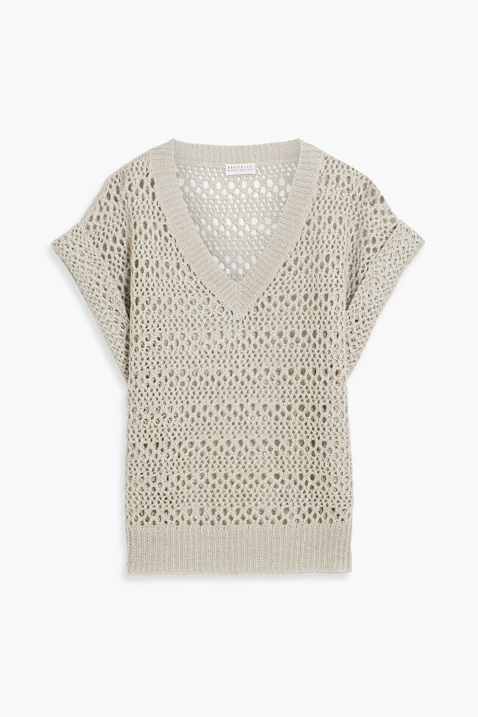 Brunello Cucinelli Open-knit Linen And Silk-blend Sweater In Stone