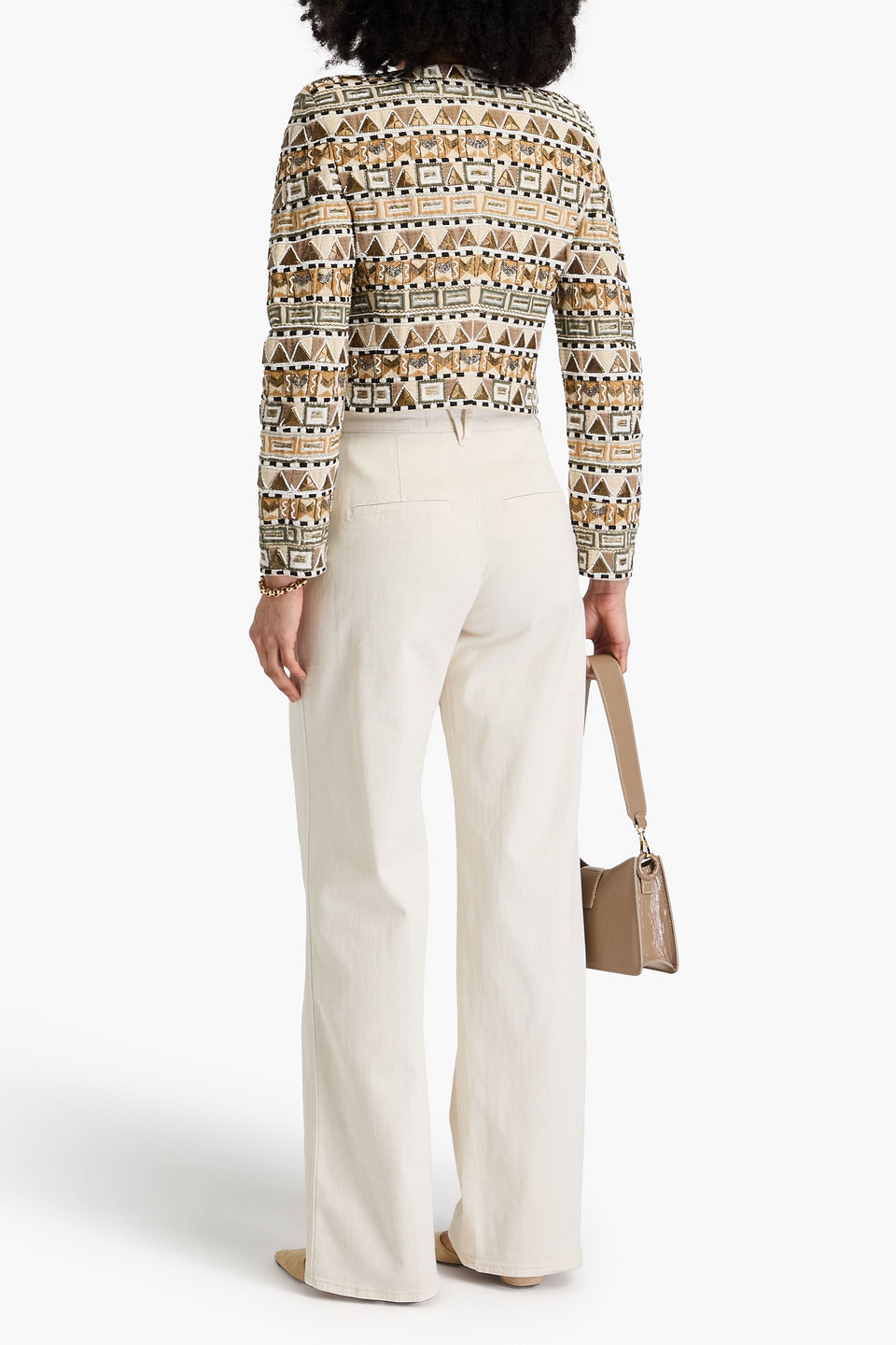 Veronica Beard Daryl Cropped Jacke Aus Baumwolle Mit Verzierung In Beige