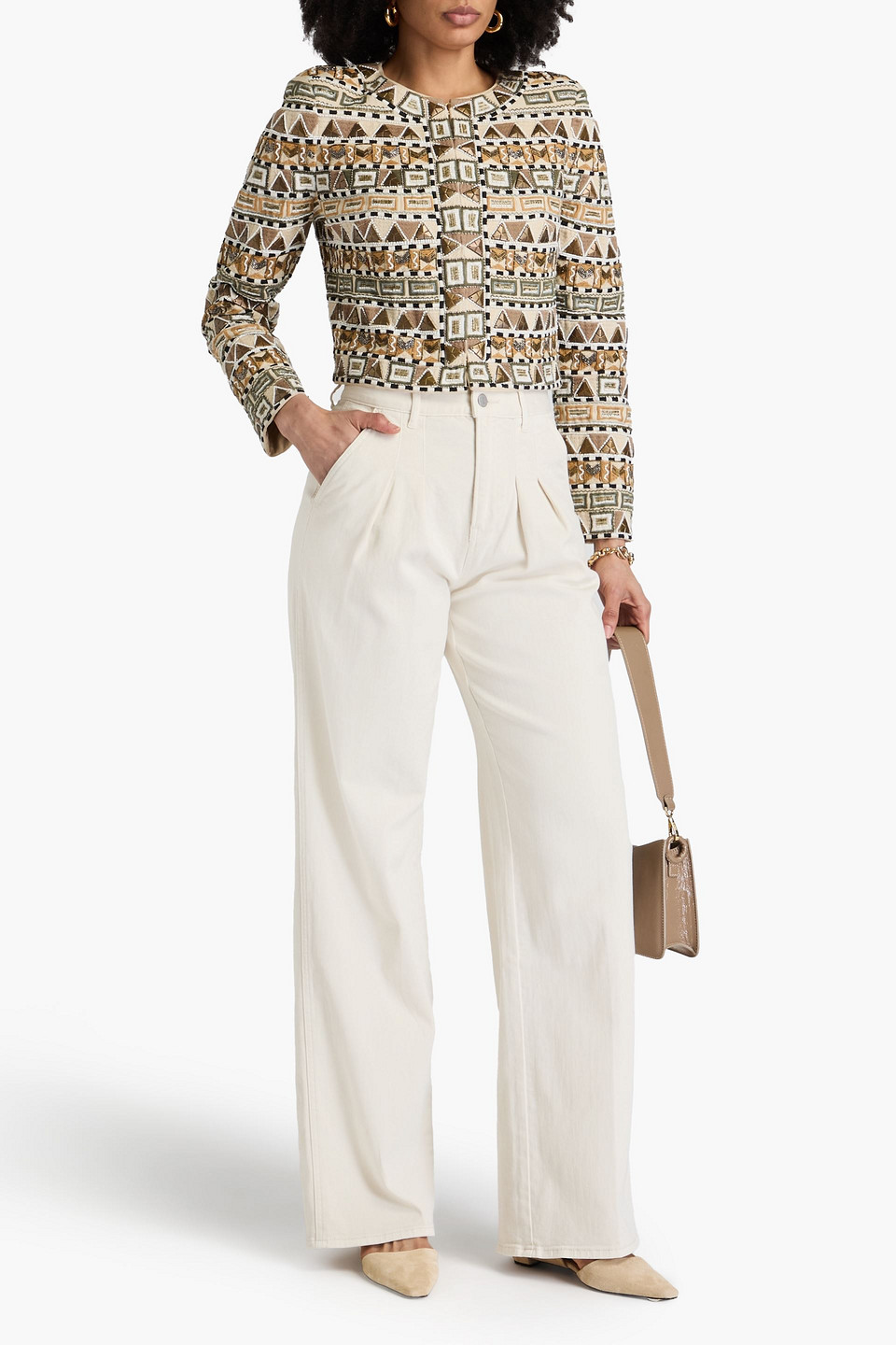 Veronica Beard Daryl Cropped Jacke Aus Baumwolle Mit Verzierung In Beige