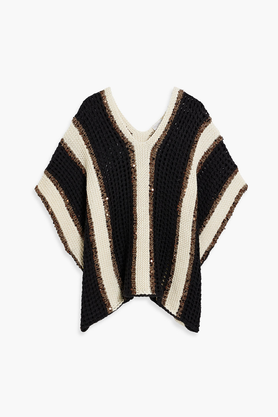 Brunello Cucinelli Sequin-embellished Open-knit Jute-blend Sweater In Black