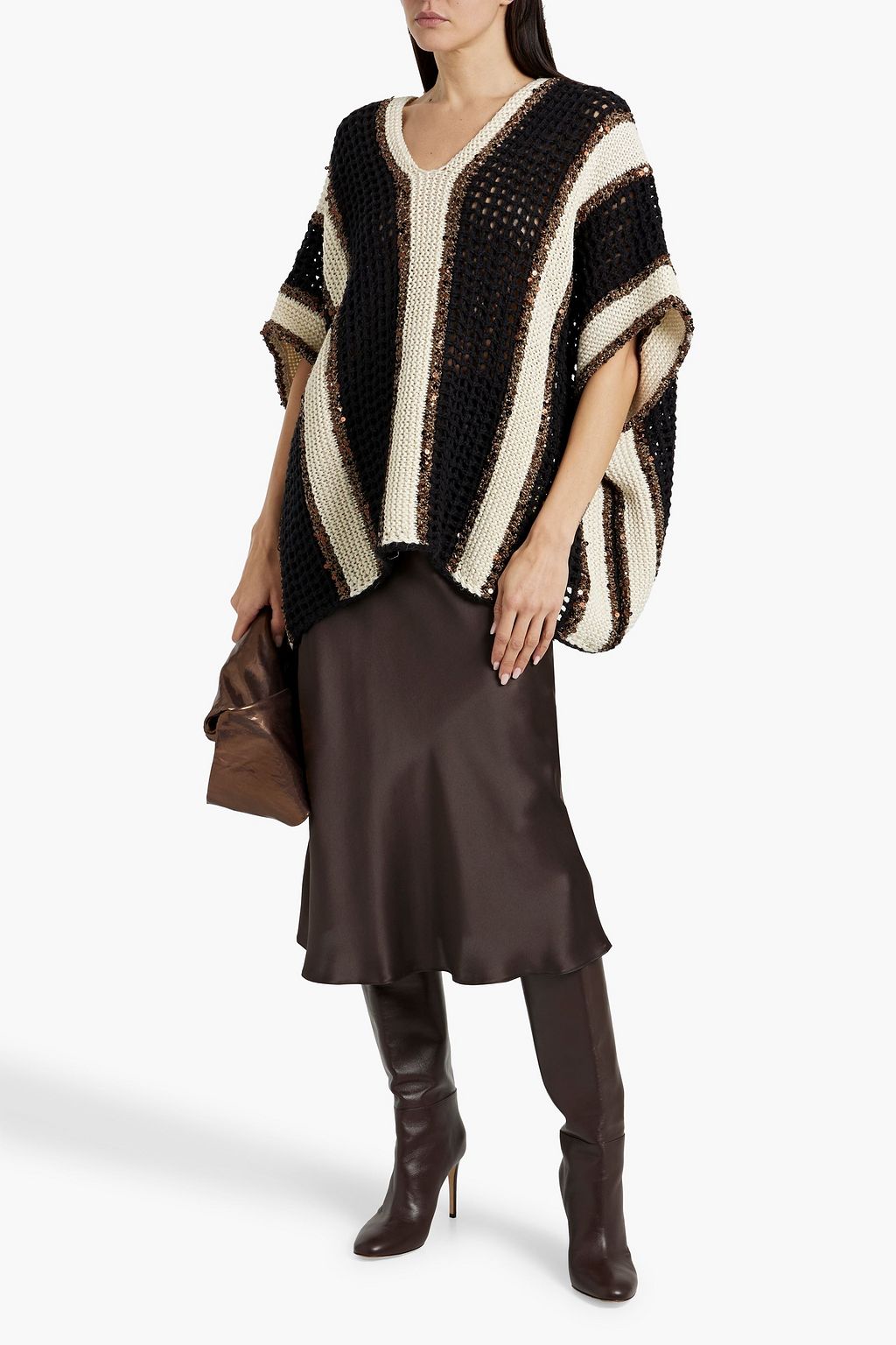 BRUNELLO CUCINELLI Sequin-embellished open-knit jute-blend sweater